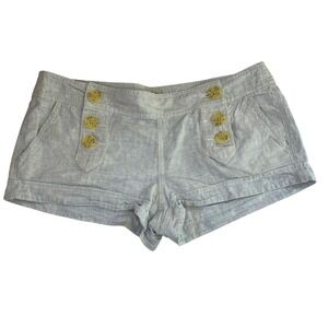 Express Lght Blue Linen Blend Sailor Shorts Womens 6 Button Front Coastal Preppy